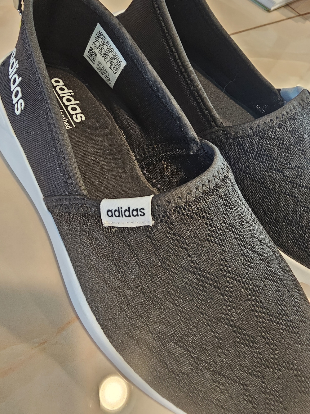adidas Womans Slip-On Knit Sneakers — Black